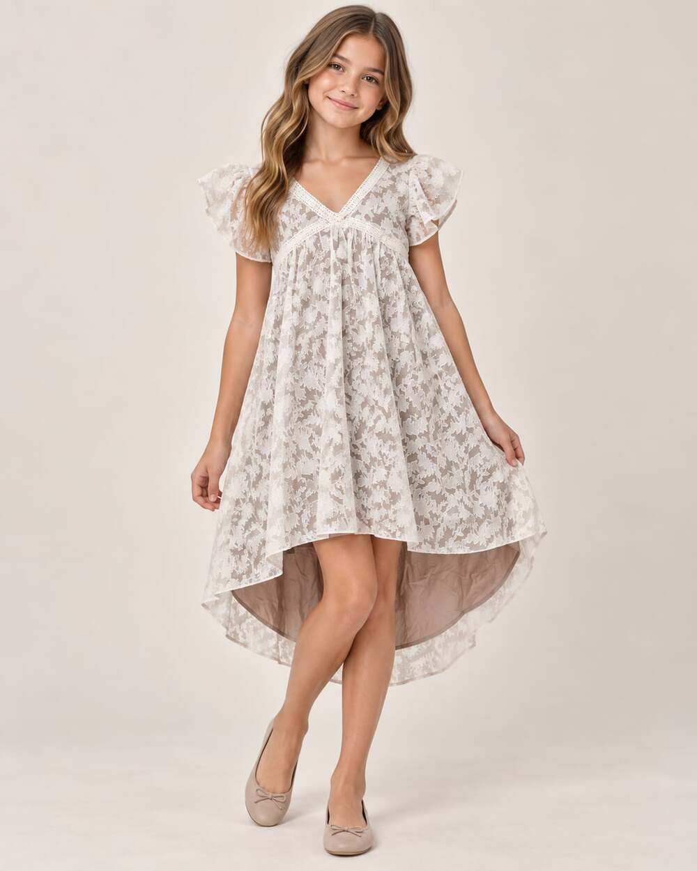 Mia Joy High-Low Dress Size 12 White Lace Flutter Sleeve